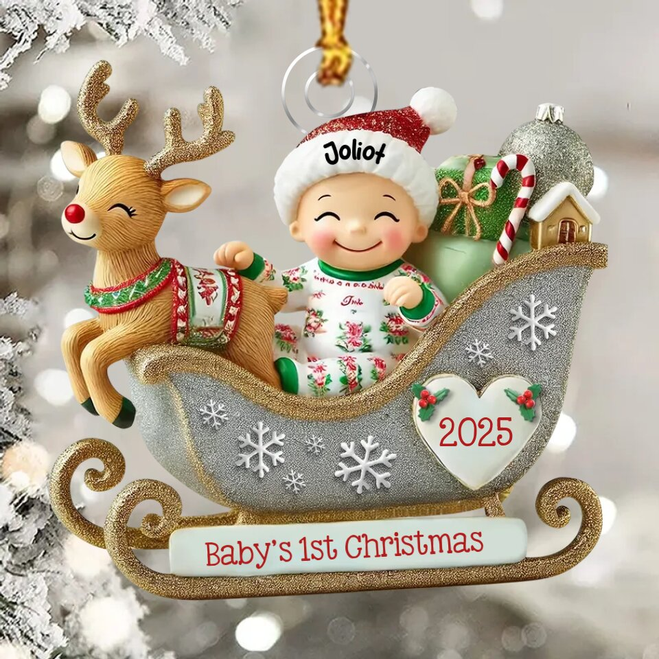 Personalised Christmas Tree Decoration Baby's 1st Christmas Sleigh Ornament