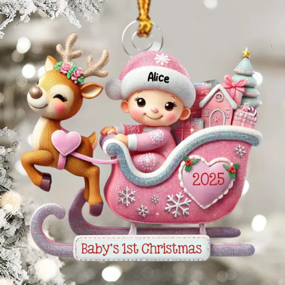 Personalised Christmas Tree Decoration Baby's 1st Christmas Sleigh Ornament
