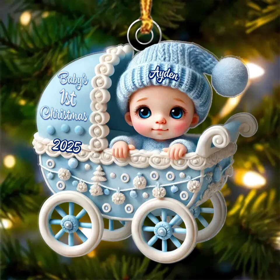 Personalised Pink Pram Baby's 1st Christmas Tree Decoration
