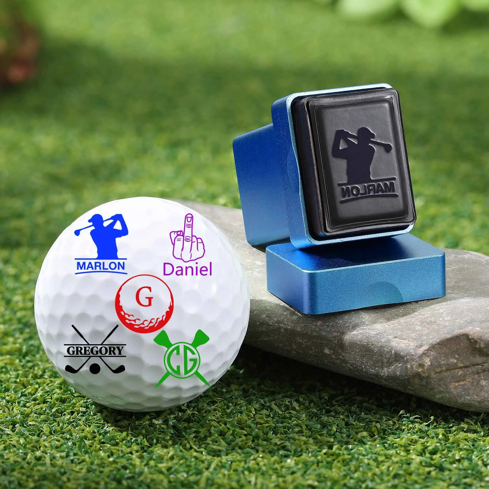 Personalised Golf Ball Stamp – Flip‑Top Rectangular Case (6 Colours)