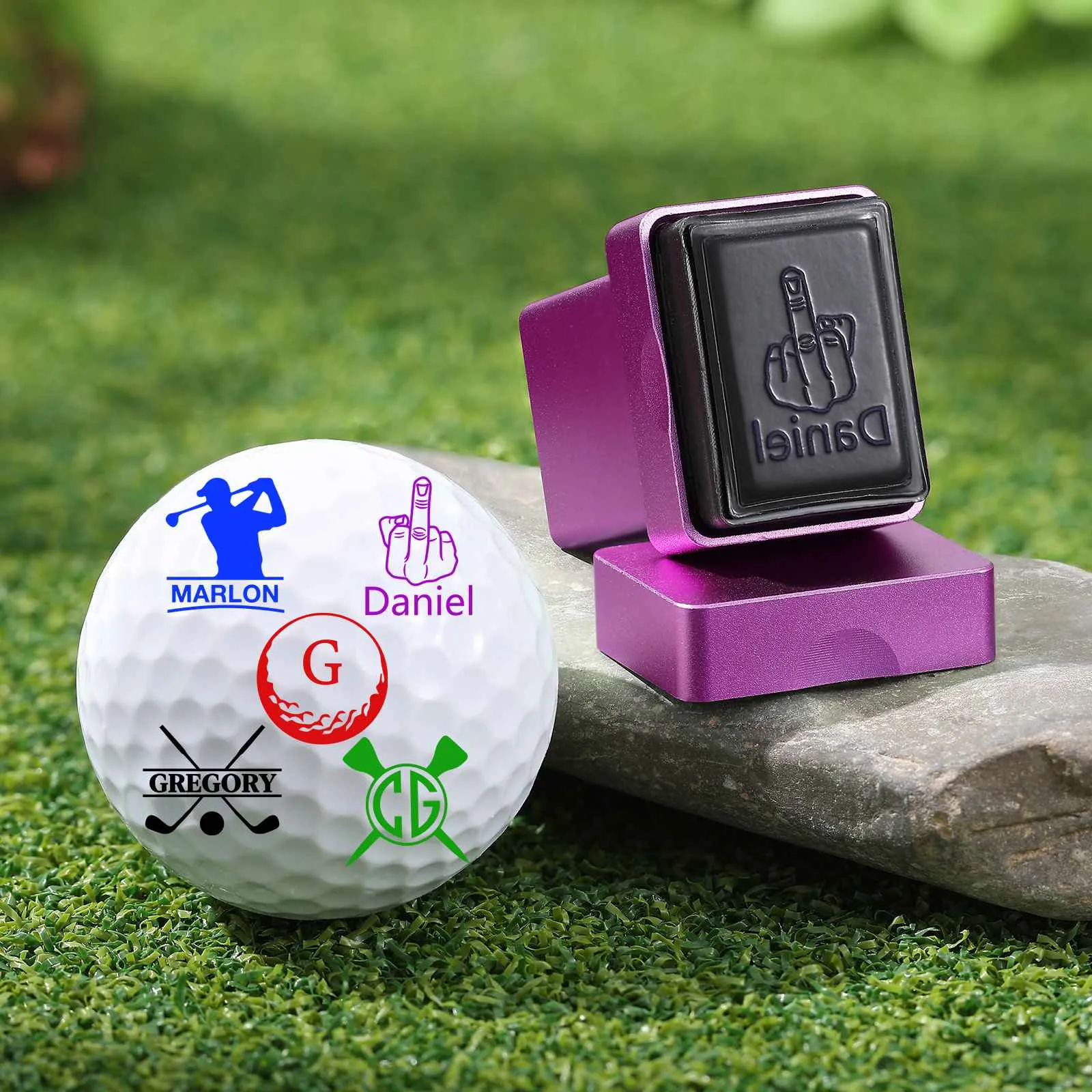 Personalised Golf Ball Stamp – Flip‑Top Rectangular Case (6 Colours)