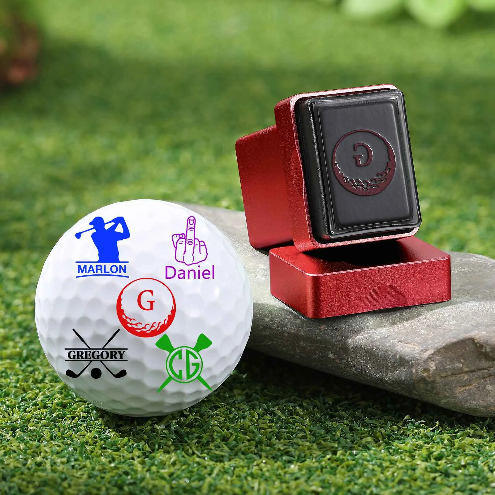 Personalised Golf Ball Stamp – Flip‑Top Rectangular Case (6 Colours)