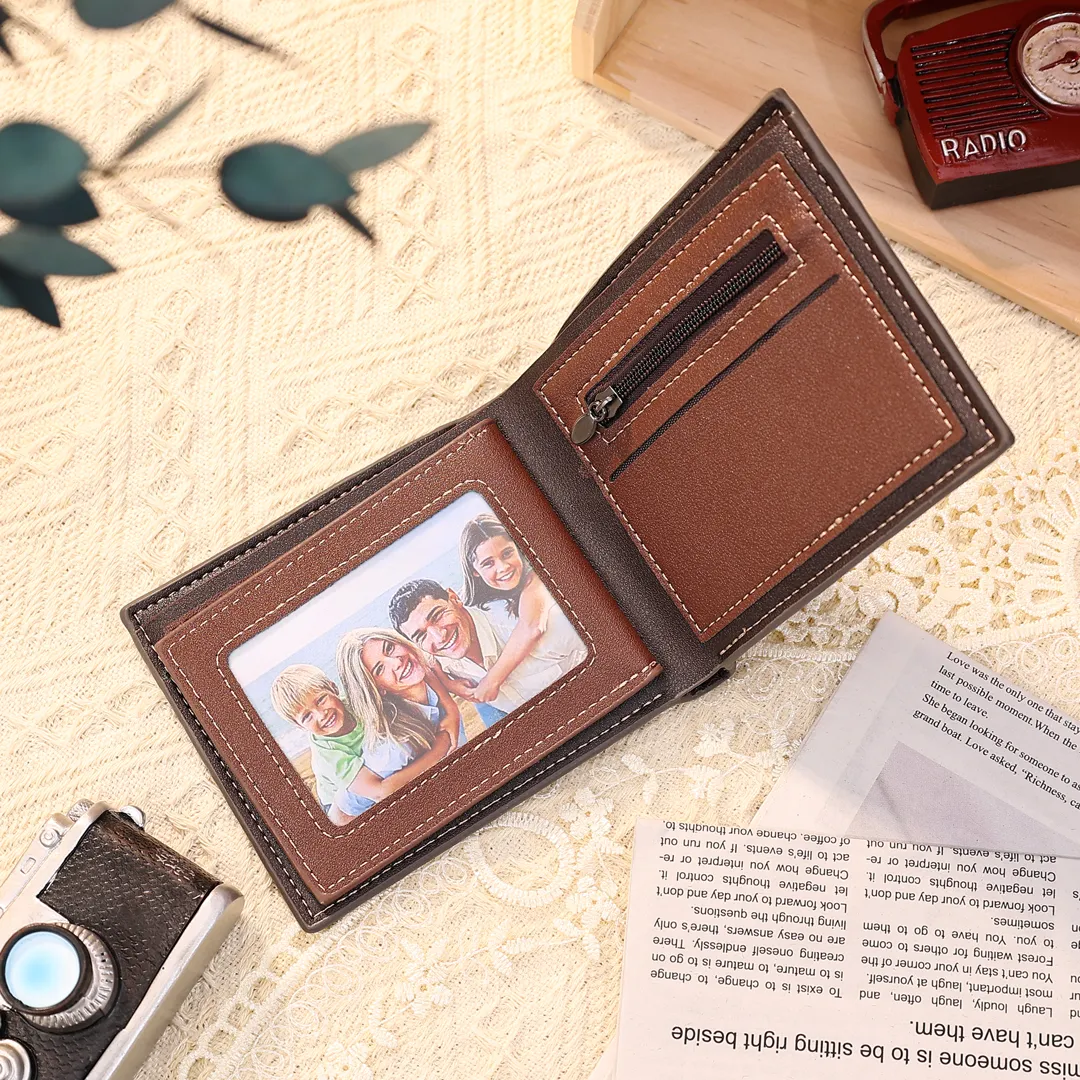 Personalised Men's Leather Wallet with 2–9 Names and 1 Text Billfold Wallet Fist Bump Gift for Dad/Grandpa | Jessemade-Jessemade AU
