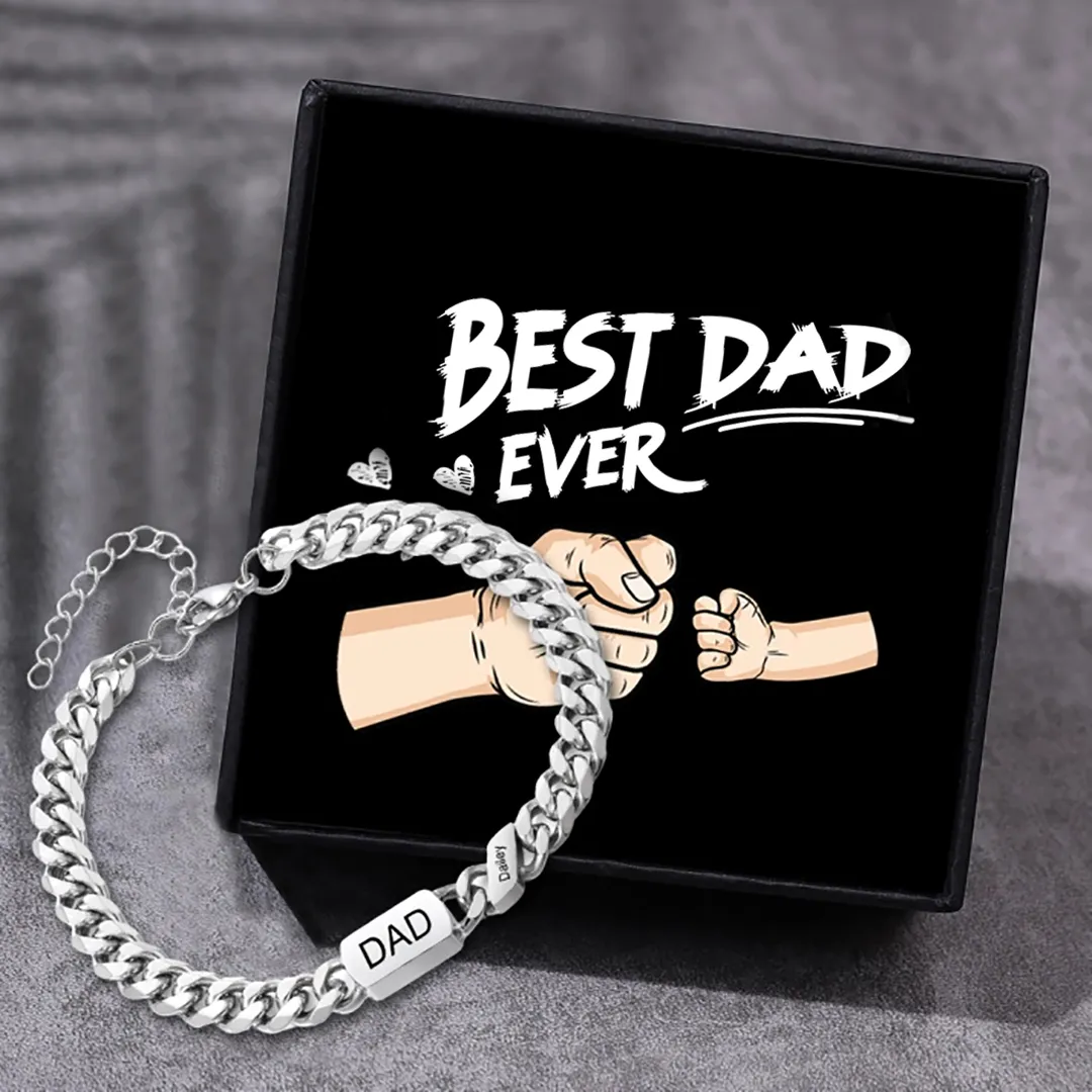 Personalised Cuban Chain Bracelet, Custom Text & 1 Name Engraved Gift 