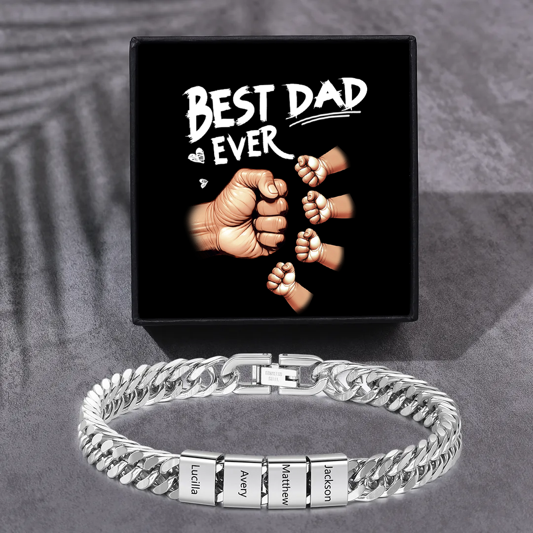 Personalised Men’s Bracelet for Dad –  Engraved 2-6 Names, Cuban Link Bracelet Gift with Card and Box | Jessemade