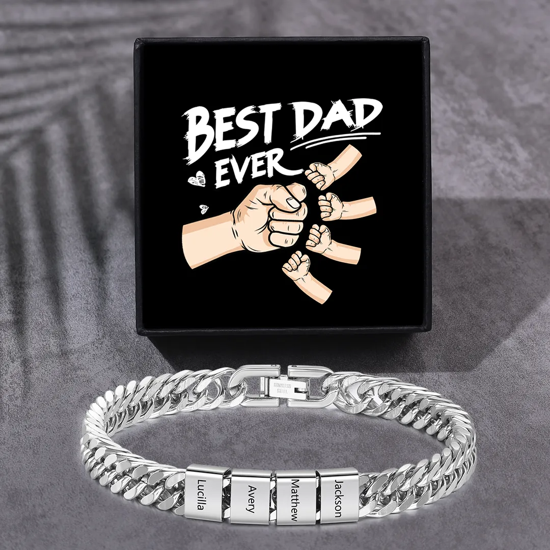 Custom Engraved 2-6 Names Cuban Link Mens Bracelet - Personalised Father's Day Gift for Dad/Grandad | Jessemade