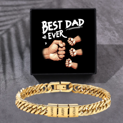 Personalised Men’s Bracelet for Dad –  Engraved 2-6 Names, Cuban Link Bracelet Gift with Card and Box | Jessemade