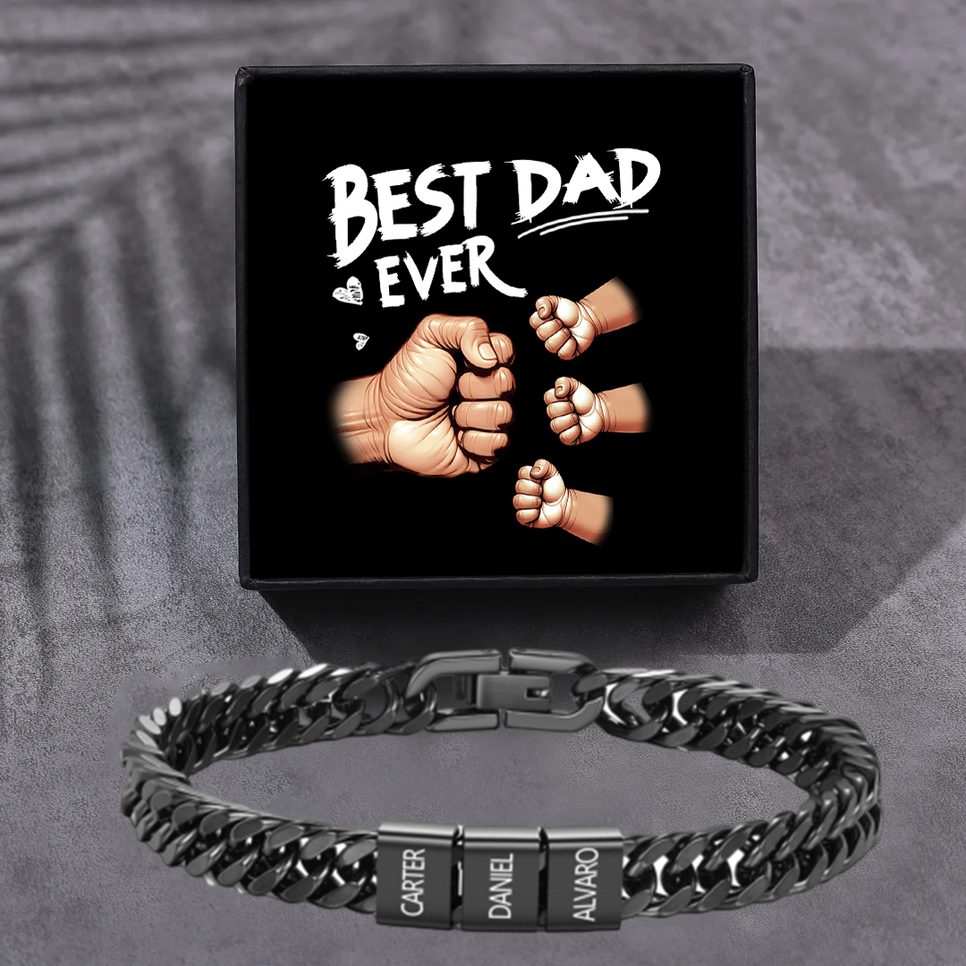 Personalised Men’s Bracelet for Dad –  Engraved 2-6 Names, Cuban Link Bracelet Gift with Card and Box | Jessemade