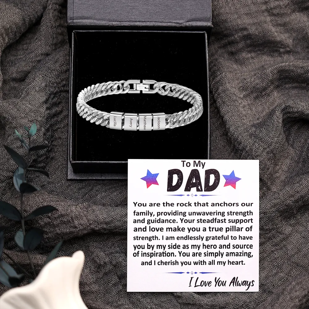 Custom Engraved 2-6 Names Cuban Link Mens Bracelet - Personalised Father's Day Gift for Dad/Grandad | Jessemade