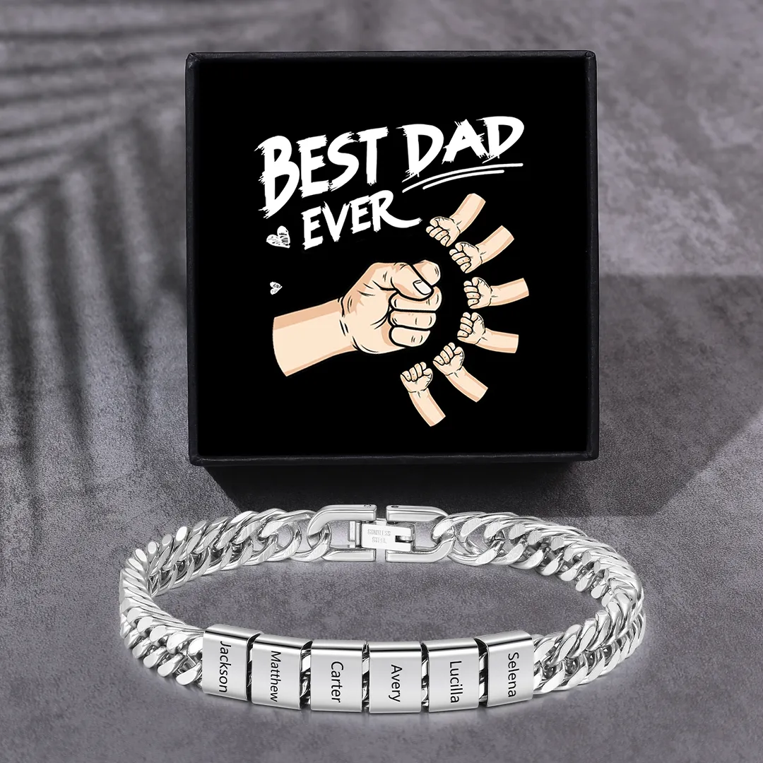 Custom Engraved 2-6 Names Cuban Link Mens Bracelet - Personalised Father's Day Gift for Dad/Grandad | Jessemade
