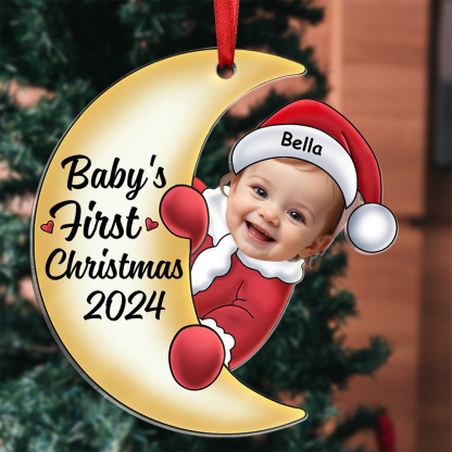 Personalised Shaped in A Sweet Crescent Moon Baby First Christmas Ornament with Custom Photo & Name A Unique Keepsake-Jessemade AU