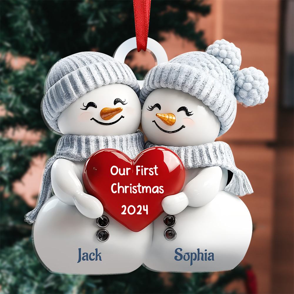 Personalised 2 Names & Year Snowman Couple Acrylic Ornament Our First Christmas Together-Jessemade AU