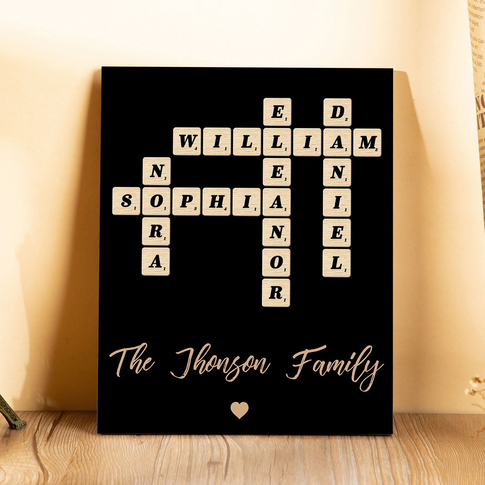 Custom Family Crossword Puzzle Wall Art Personalised Family Tree Poster Wood Letter Tiles Sign Housewarming Gifts
