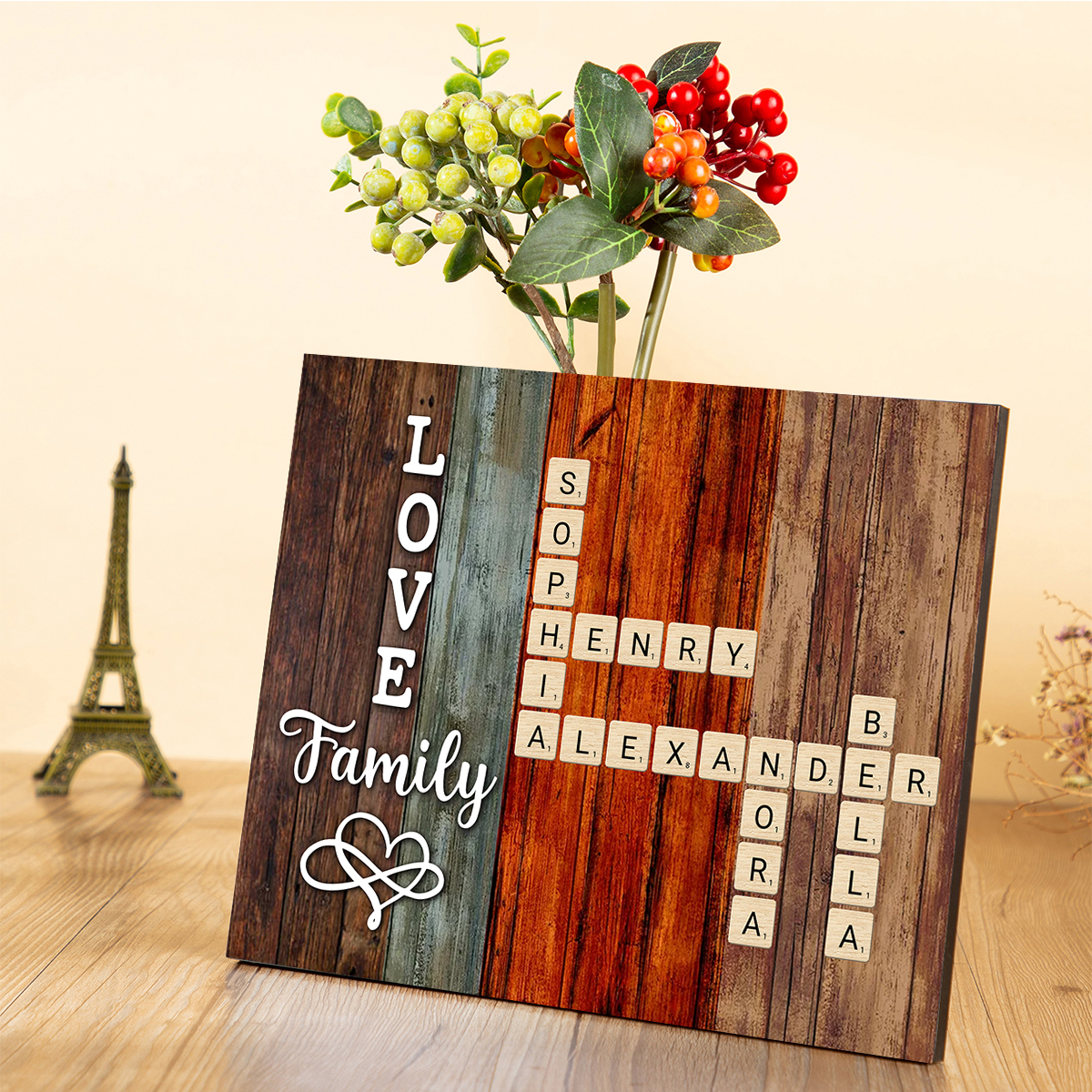 Custom Family Crossword Puzzle Wall Art Personalised Family Tree Poster Wood Letter Tiles Sign Housewarming Gifts
