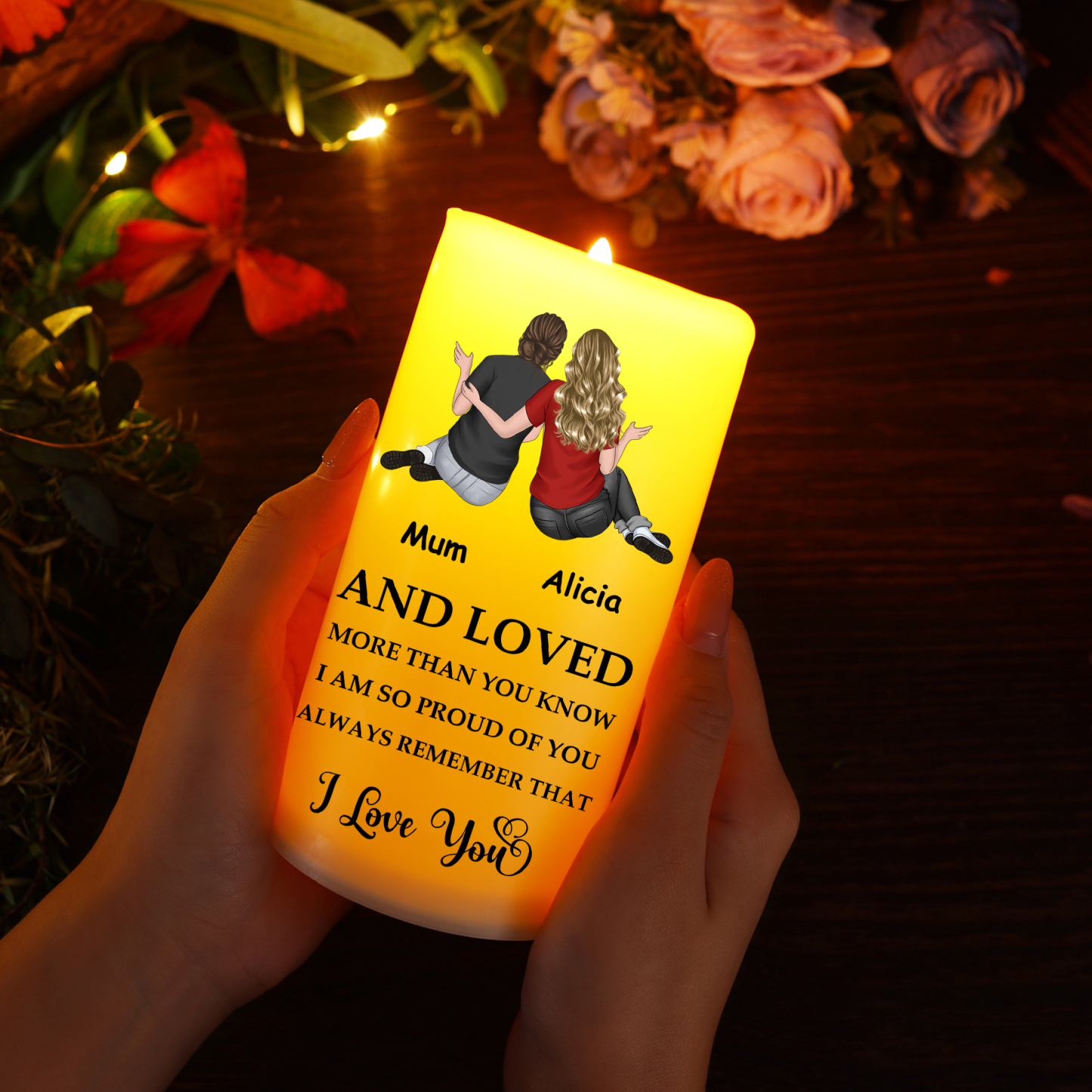 Personalised LED Candle Gift for Mum or Daughter – Custom Message & Safe Flameless Design | Jessemade