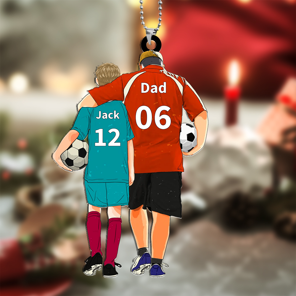 Personalised Football Keychain Custom 2 Names and Soccer Keychain Dad & Child Gift for Dad | Jessemade