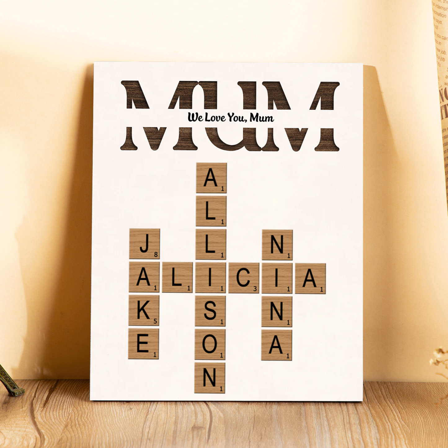 Personalised Crossword Wooden Ornament – Custom Name Gift for Mum | Jessemade