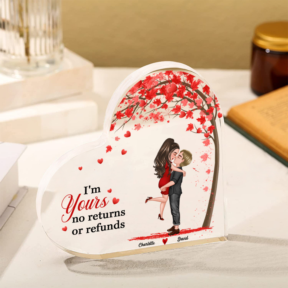 Personalised Heart Shaped Acrylic Plaque Couple Kissing Under the Love Tree Gift for Lover