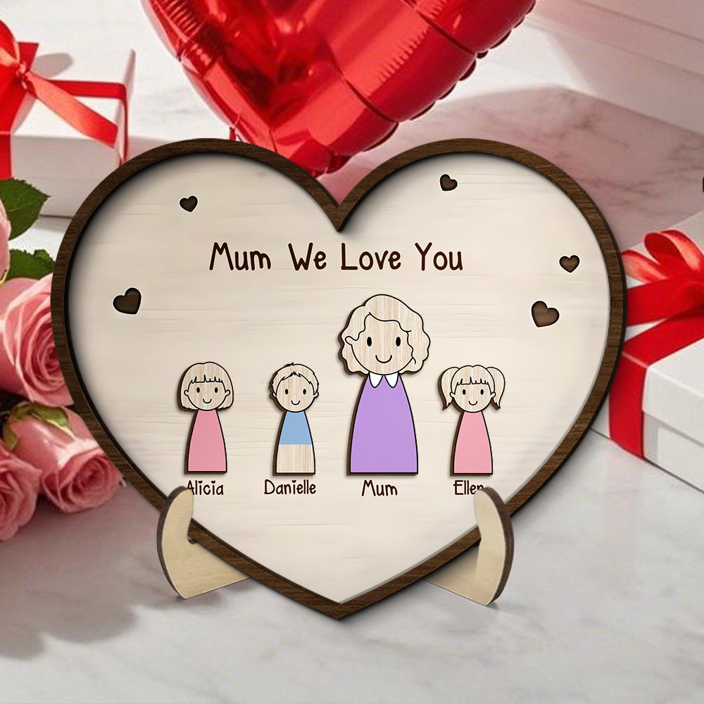 Personalised Heart Wooden Plaque with 1–10 Names, 2 Years and 10 Flowers – Custom Family Gift for Mum or Grandma | Jessemade