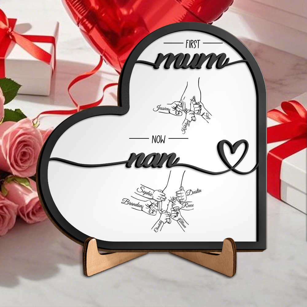 Personalised Heart Wooden Plaque with 1–6 Children’s Names and Custom Title – Family Gift for Mum, Nana or Grandma | Jessemade