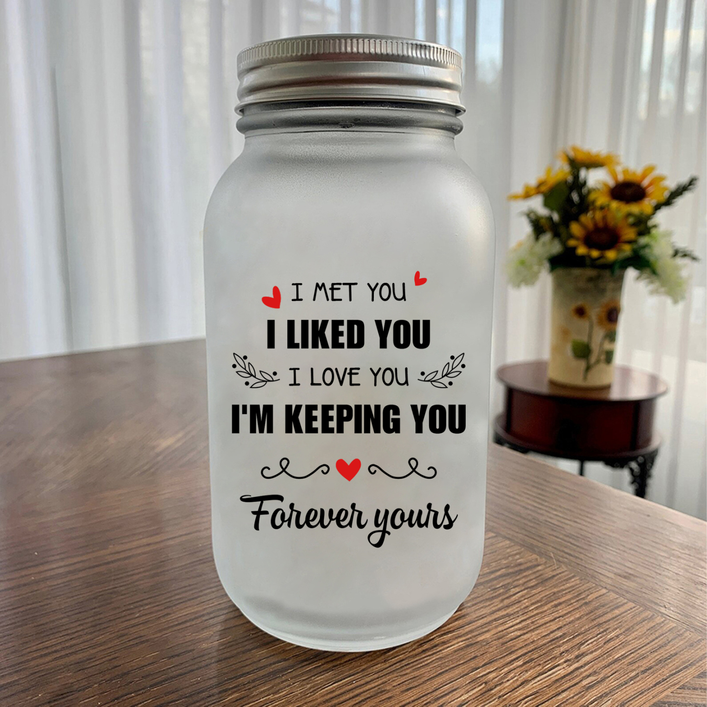 Doll Couple Kissing Personalised Mason Jar Light with 2 Names Romantic Gift for Him and Her