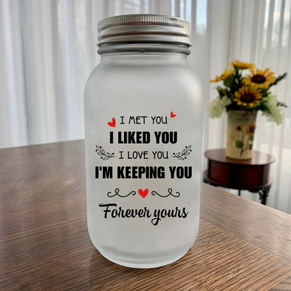 Doll Couple Kissing Personalised Mason Jar Light with 2 Names Romantic Gift for Him and Her