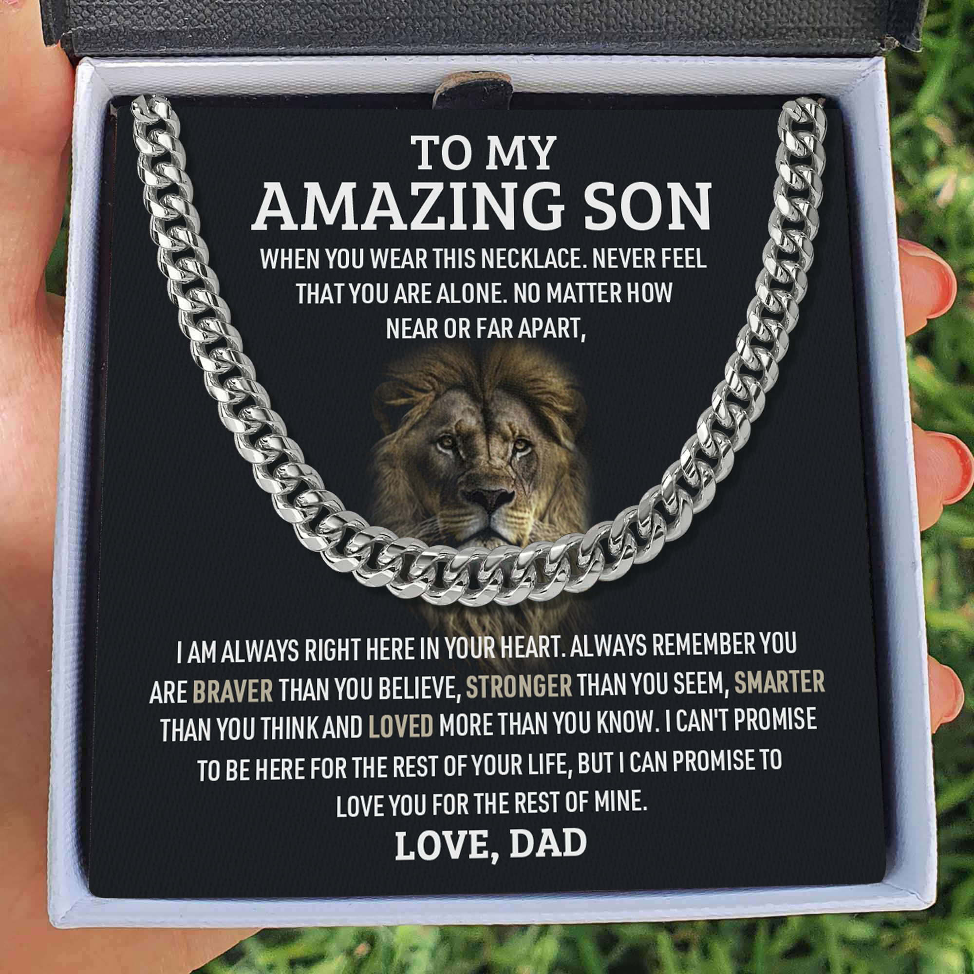 To My Son Never Feel That You Are Alone Cuban Chain Necklace Stainless Steel Necklace Warm Gift