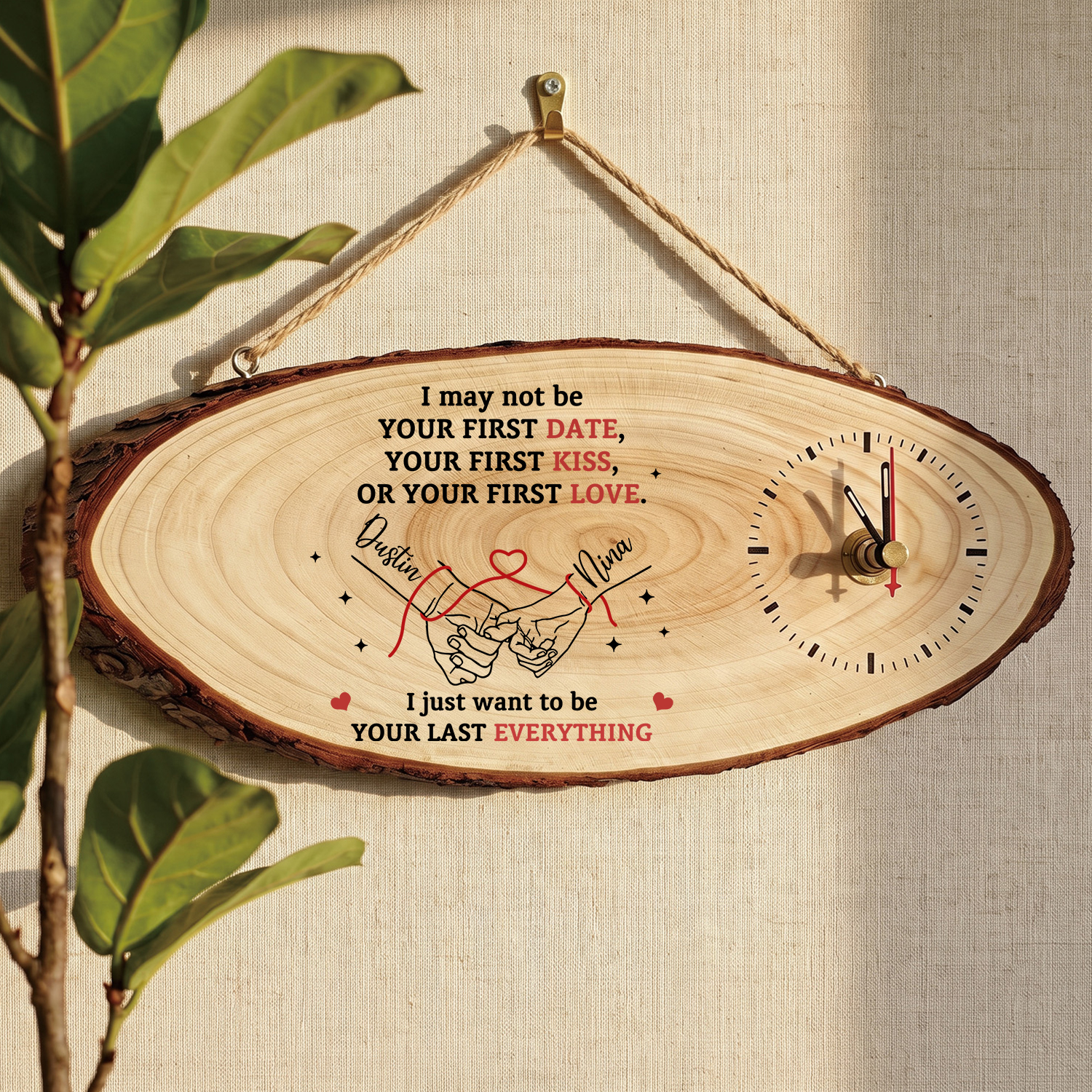 Personalised Wooden Couple Holding Hands Clock with 2 Names