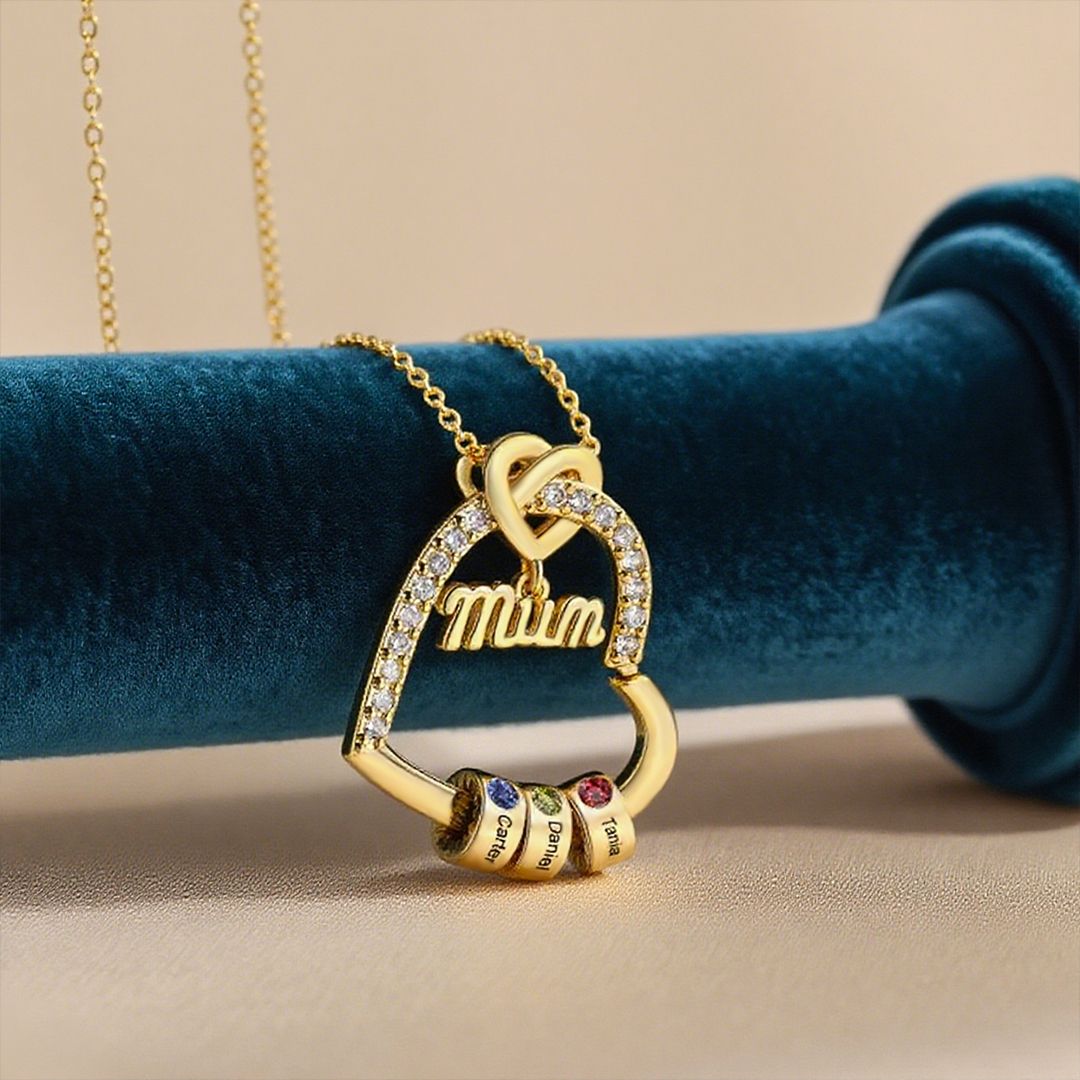 To my Mum/Mom Personalised Heart Necklace Custom 1-5 Birthstones and Names Mothers'Day Gift | Jessemade