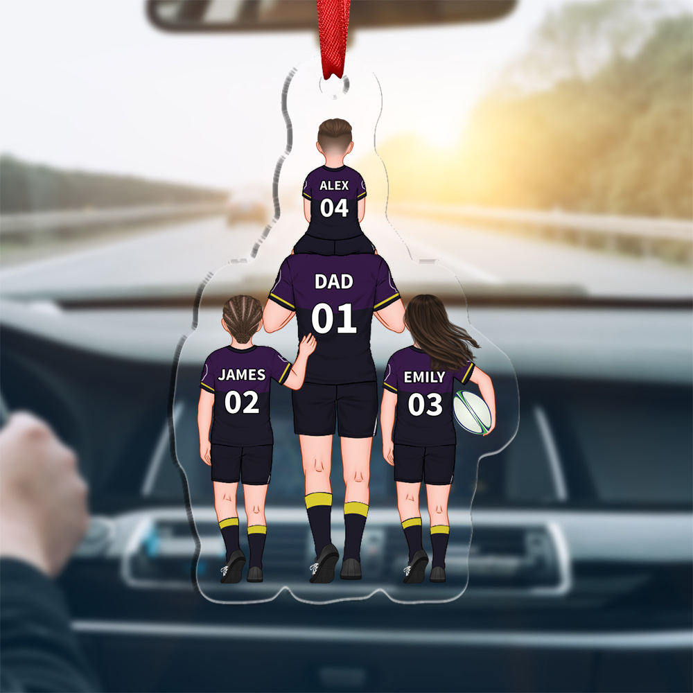 Personalised 2–9 Names Rugby Family Keyring Custom Acrylic Car Hanging Ornament | Father's Day Gift for Dad Grandpa-Jessemade AU