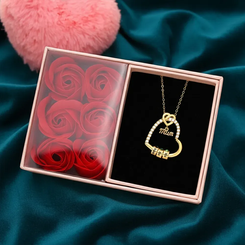 To my Mum/Mom Personalised Heart Necklace Custom 1-5 Birthstones and Names Mothers'Day Gift | Jessemade