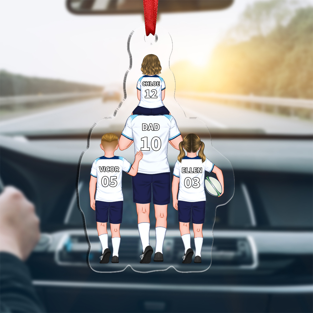 Personalised 2–9 Names Rugby Family Keyring Custom Acrylic Car Hanging Ornament | Father's Day Gift for Dad Grandpa-Jessemade AU