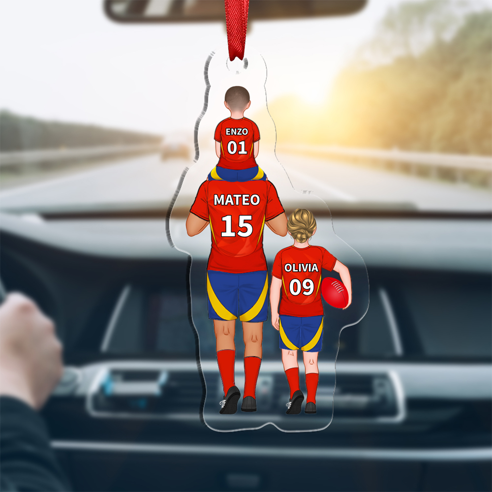 Personalised 2–9 Names Rugby Family Keyring Custom Acrylic Car Hanging Ornament | Father's Day Gift for Dad Grandpa-Jessemade AU