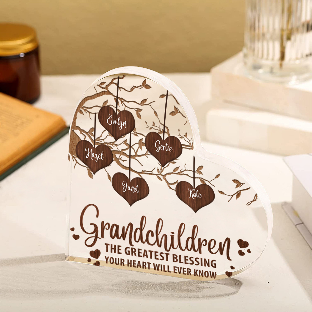 Personalised Text Acrylic Heart Keepsake Custom 1–8 Names Family Tree Ornaments Gift for Grandma/Nana/Grandpa-Jessemade AU