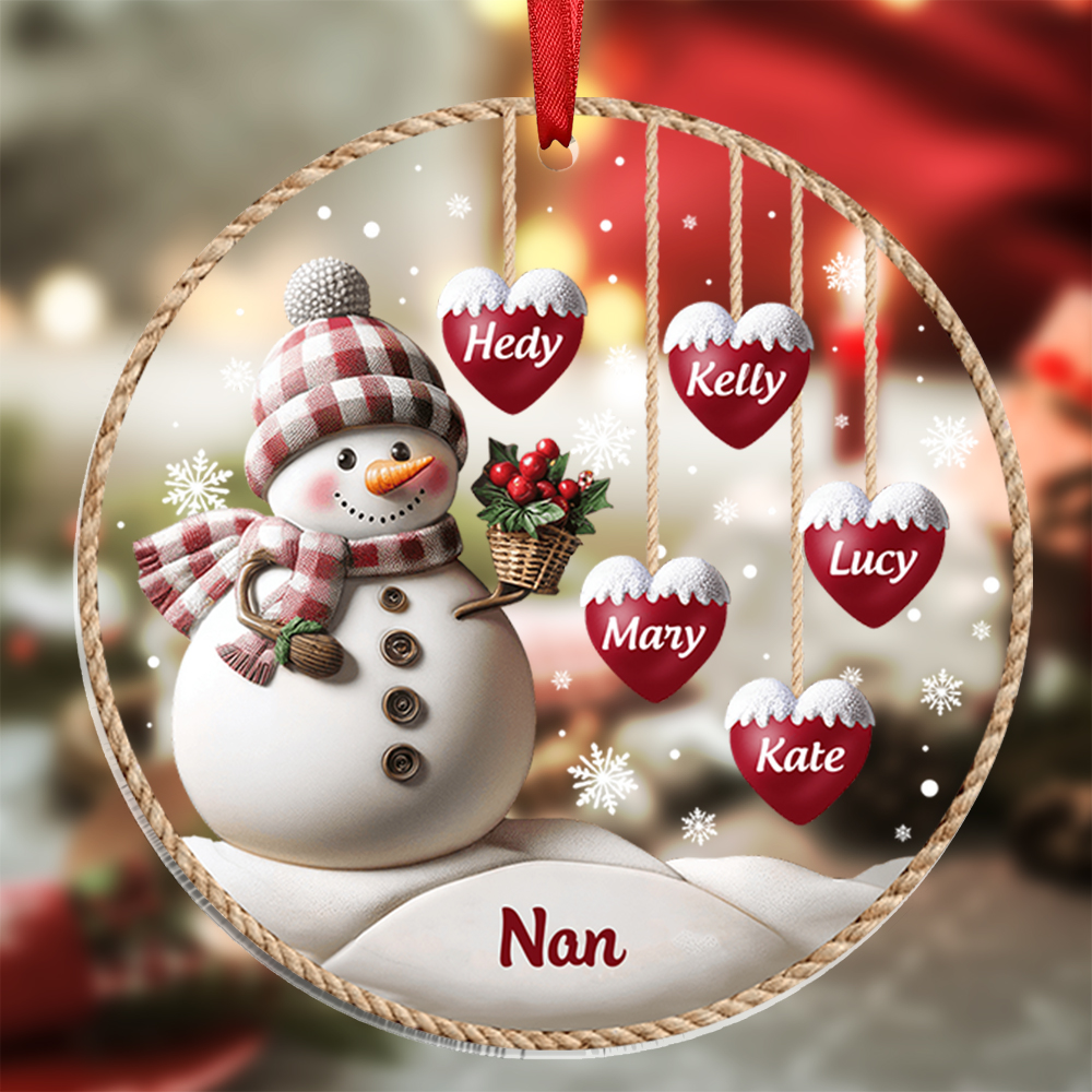 Personalised Snowman Hanging Ornament Custom 2-9 Names Acrylic Christmas Gift for Nanna/Nan/Mum-Jessemade AU