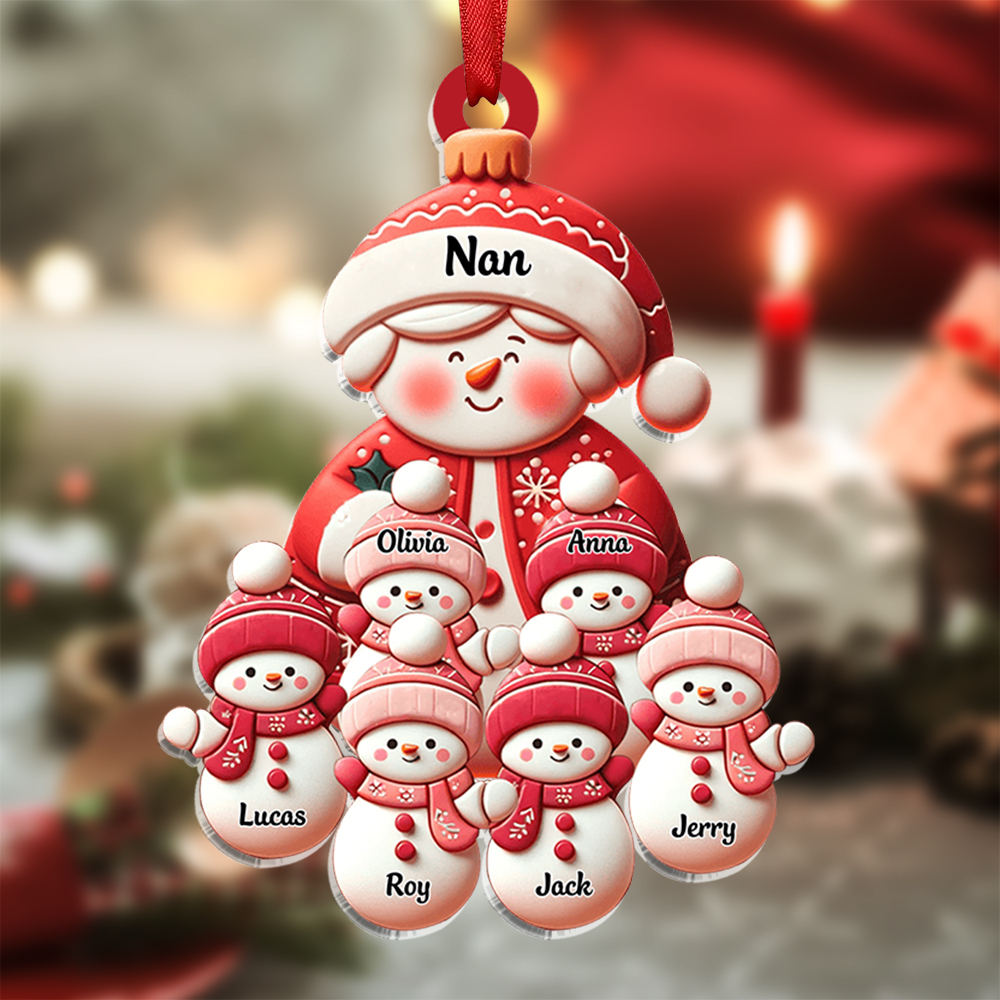 Personalised Snowman Hanging Ornament Custom 2-11 Names Acrylic Christmas Gift for Nan/Mum-Jessemade AU