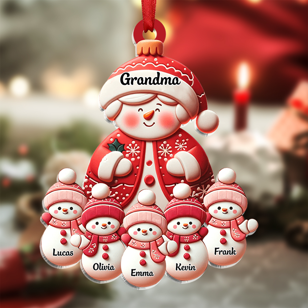 Personalised Snowman Hanging Ornament Custom 2-11 Names Acrylic Christmas Gift for Nan/Mum-Jessemade AU