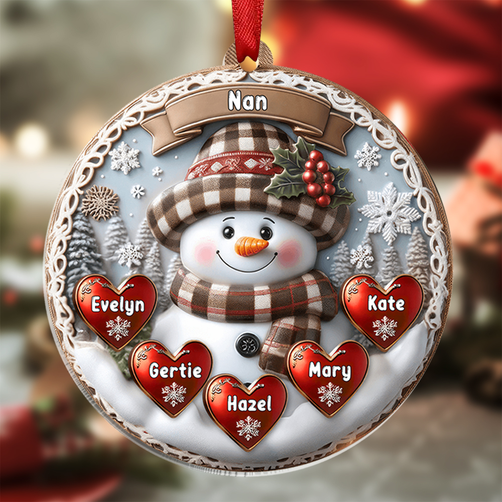 Personalised Snowman Hanging Ornament Custom 2-9 Names Acrylic Christmas Gift for Nan/Mum-Jessemade AU