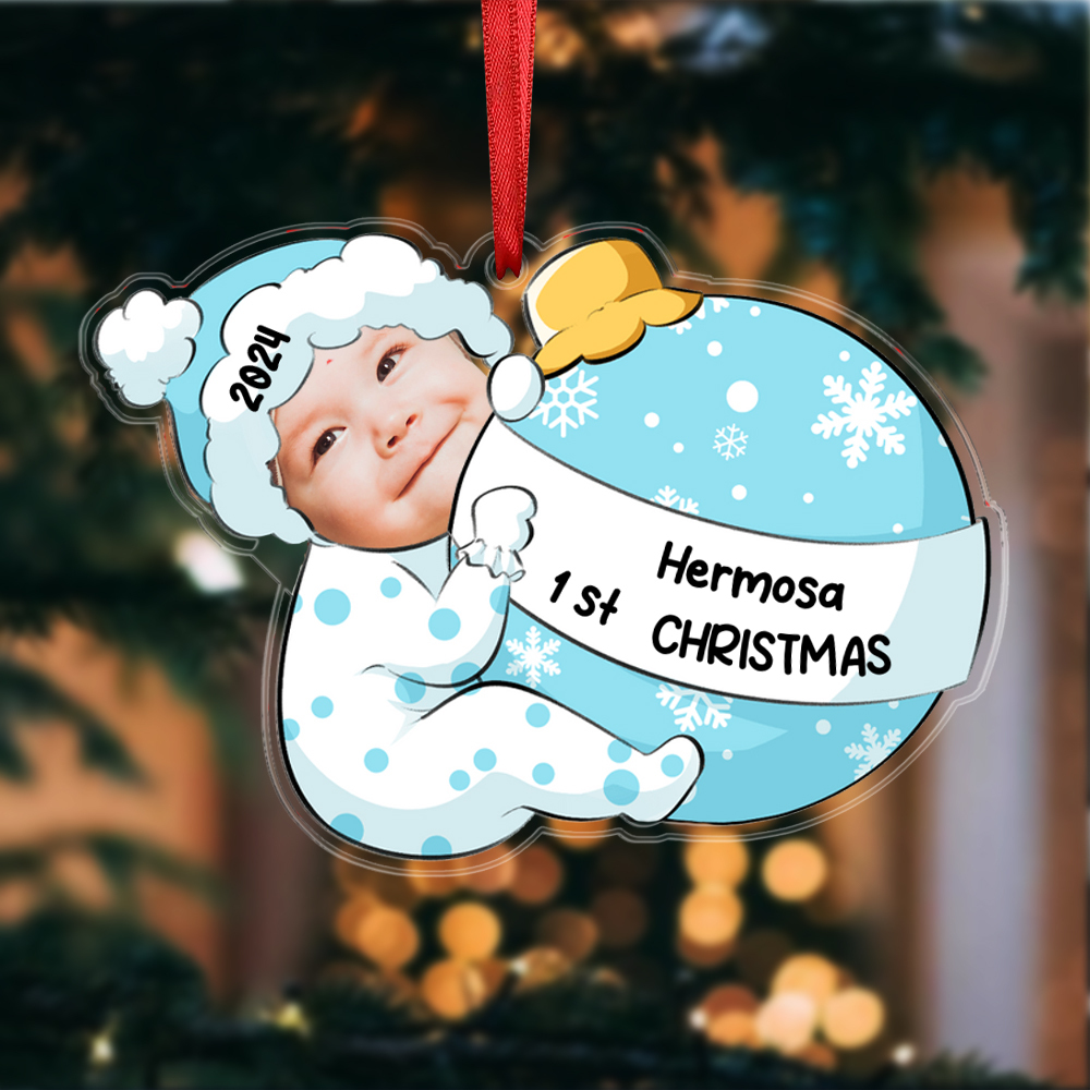 Personalised Baby’s 1st Christmas Hanging Ornament Custom Photo & Name & Year Acrylic Christmas Gift for Kids-Jessemade AU