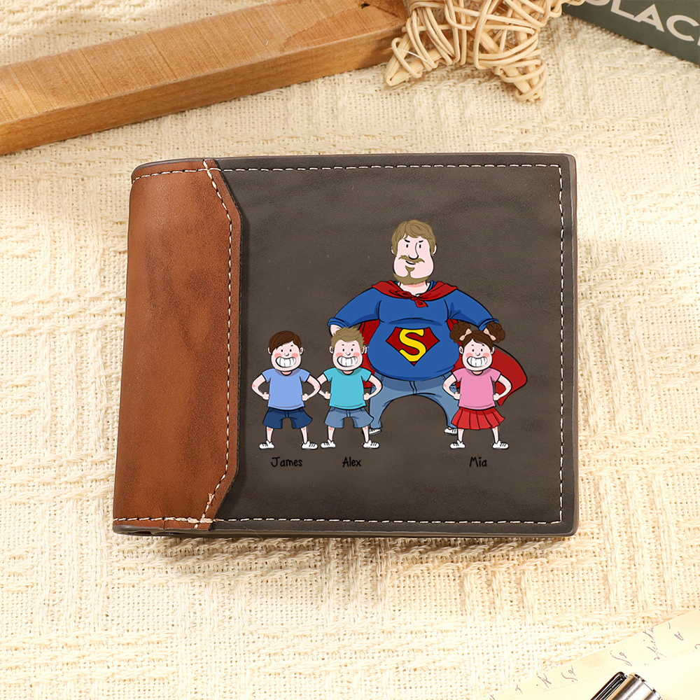 1-4 Personalised Dad Wallet with Cartoon Illustrations – Father's Day