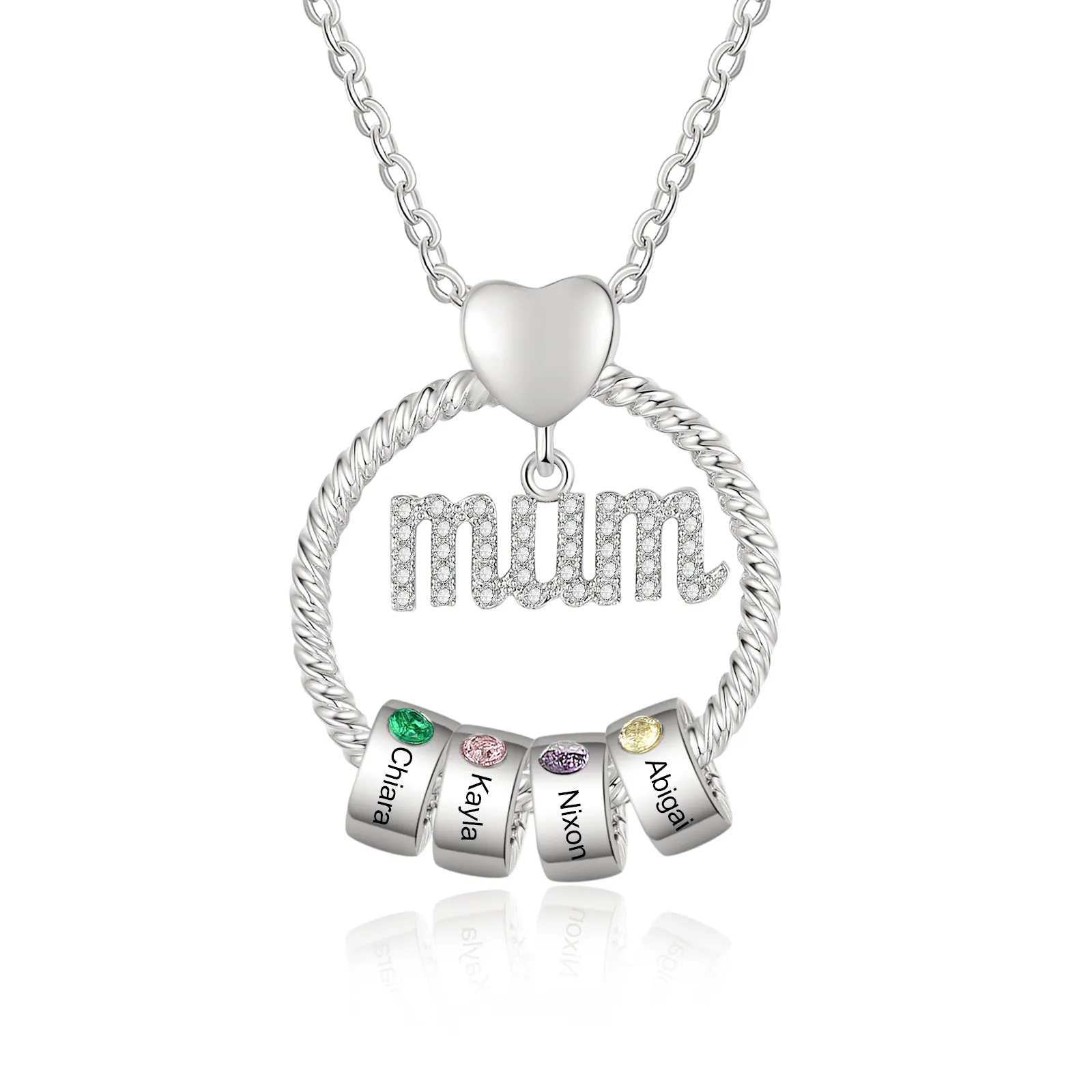 Personalised Mum Circle Necklace Gift Set with Gift Box Custom 1-6 Names & Birthstones Pendant Necklace Gift For Mum