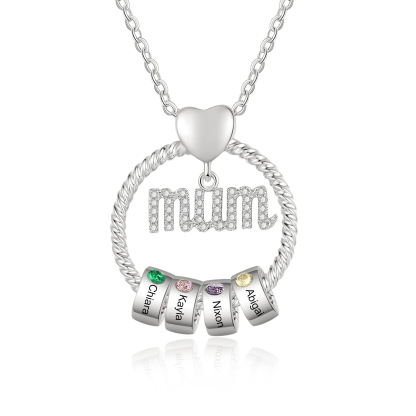Personalised Mum Circle Necklace Gift Set with Gift Box Custom 1-6 Names & Birthstones Pendant Necklace Gift For Mum