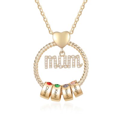 Personalised Mum Circle Necklace Gift Set with Gift Box Custom 1-6 Names & Birthstones Pendant Necklace Gift For Mum