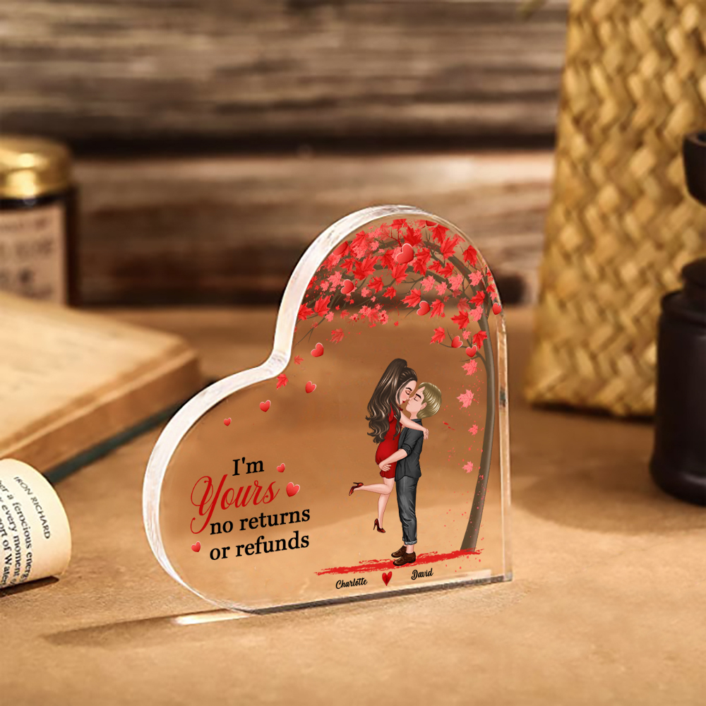 Personalised Heart Shaped Acrylic Plaque Couple Kissing Under the Love Tree Gift for Lover