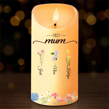 For Mum/Nan Personalised LED Candle with Birth Flowers and 2–18 Names | Jessemade