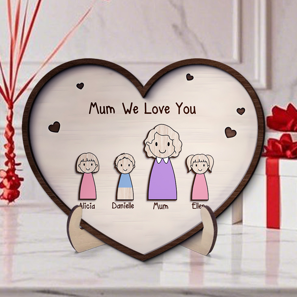 Personalised Heart Wooden Plaque with 1–10 Names, 2 Years and 10 Flowers – Custom Family Gift for Mum or Grandma | Jessemade