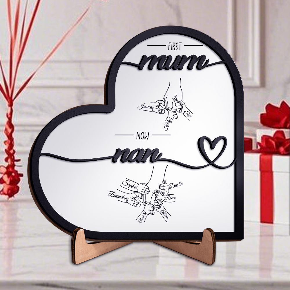 Personalised Heart Wooden Plaque with 1–6 Children’s Names and Custom Title – Family Gift for Mum, Nana or Grandma | Jessemade