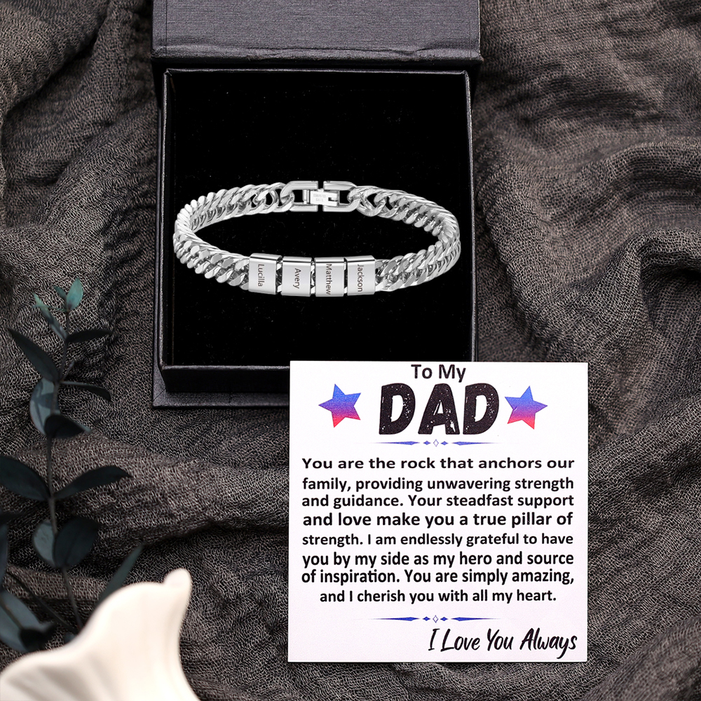 Custom Engraved 4 Names Cuban Link Mens Bracelet - Personalised Father's Day Gift for Dad/Grandpa | Jessemade