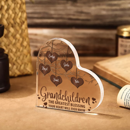 Personalised Text Acrylic Heart Keepsake Custom 1–8 Names Family Tree Ornaments Gift for Grandma/Nana/Grandpa-Jessemade AU