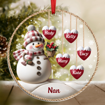Personalised Snowman Hanging Ornament Custom 2-9 Names Acrylic Christmas Gift for Nanna/Nan/Mum-Jessemade AU